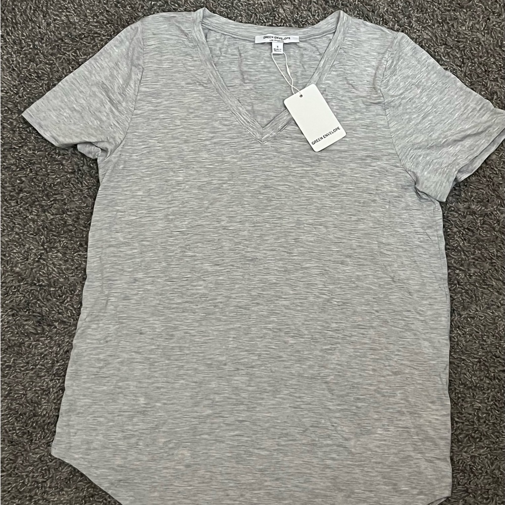 Green Envelope Heather Gray V-Neck Tee